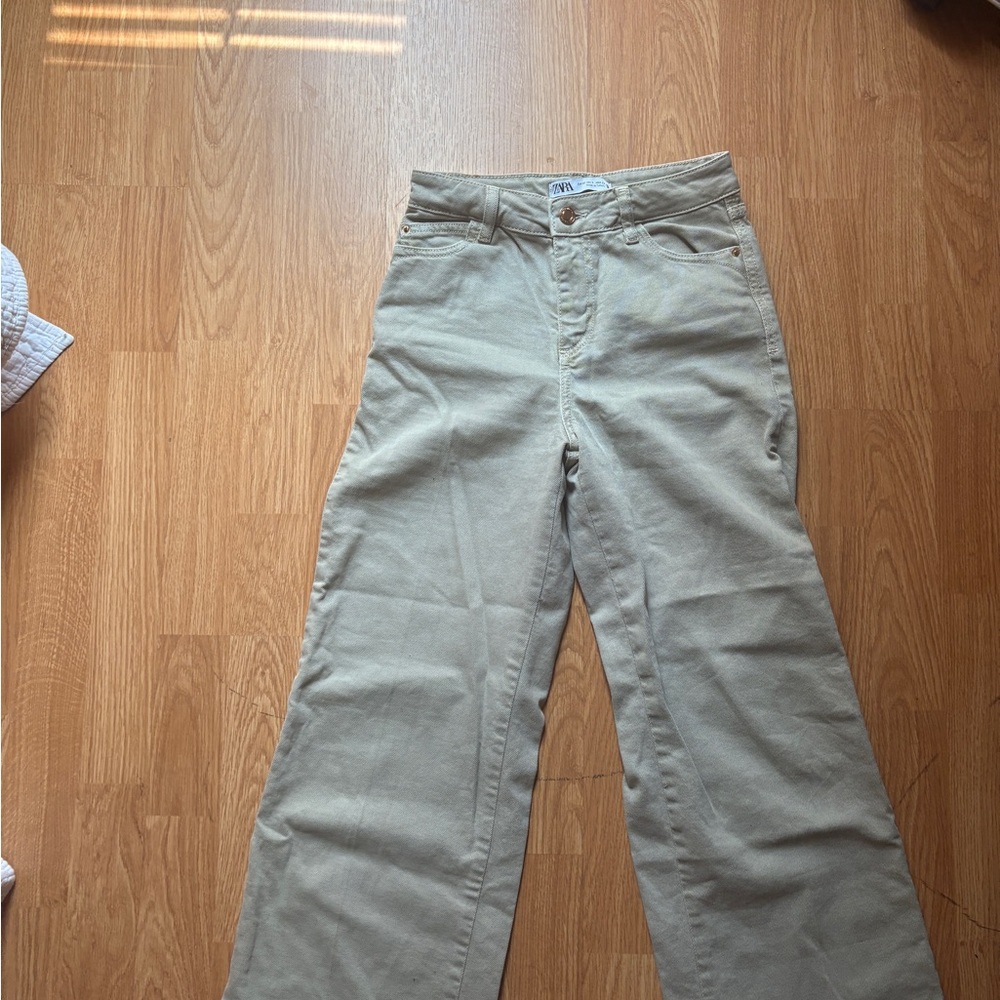 Zara Khaki High-Waisted Trousers